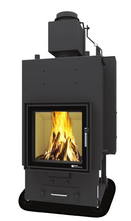 ALEX AQUA PELLET AND WOOD fireplace with water jacket and automatic firing up and dosing. Catalogue No.