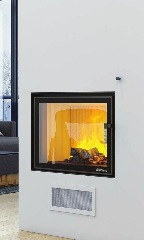 LOUIS AQUA PELLET AND WOOD fireplace with water jacket and automatic firing up and dosing. Catalogue No.