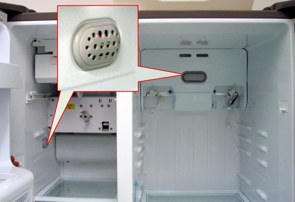6.3 Location of sensors 6.3.2 Evaporator sensor 6.3.1 Freezer compartment / refrigerator compartment sensor The air conductor in the freezer compartment must be removed before the evaporator sensor can be changed.
