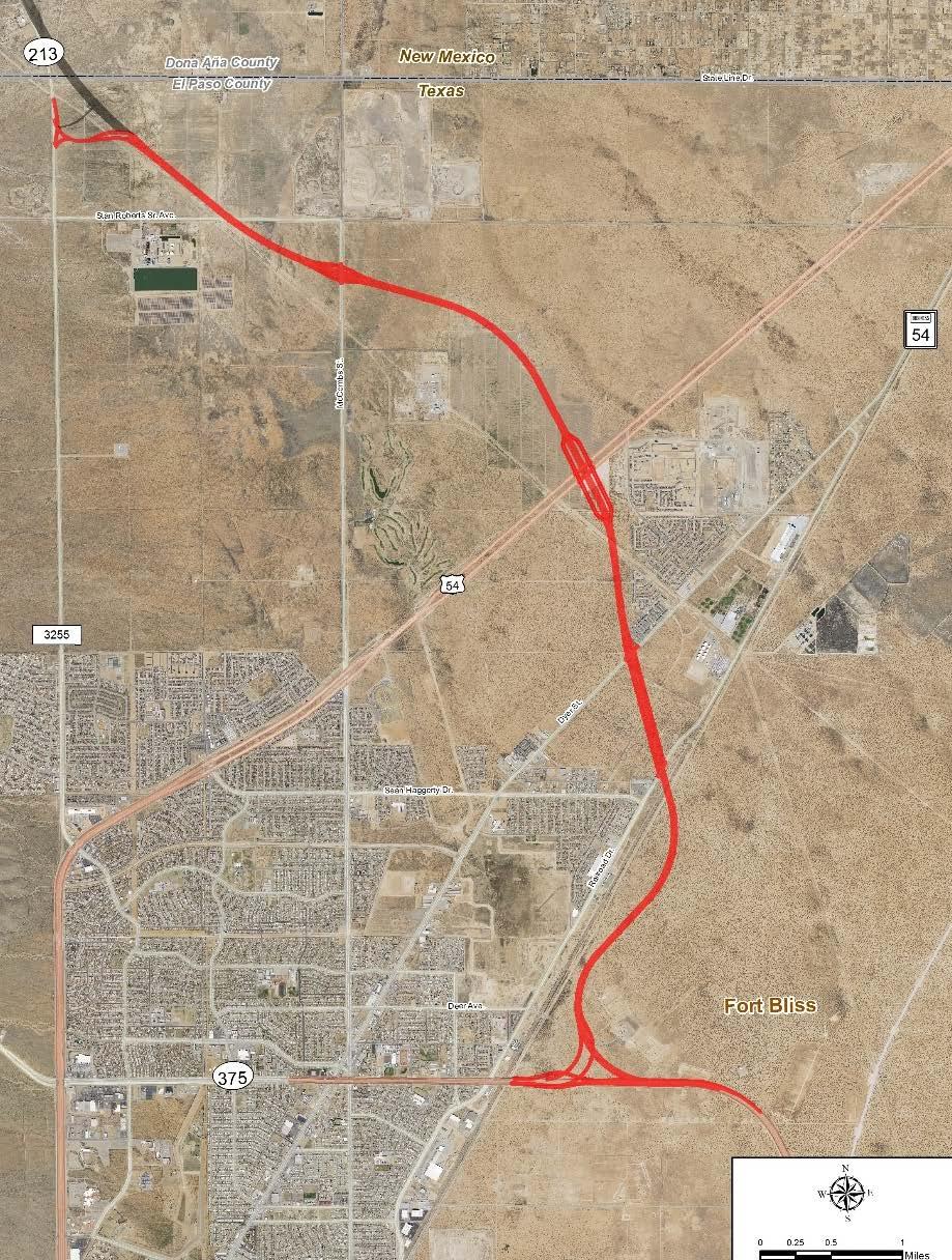 The proposed Northeast Parkway within Texas would be a new location facility from Loop 375 (1.8 miles east of the Railroad Dr. overpass) to Martin Luther King, Jr. Blvd.