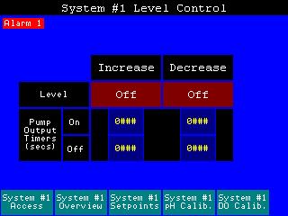 2.11) Level 2.11.1) Purpose: This screen allows the operator to alter control mode states and configure On and Off timers in a pump only application. 2.11.2) Message Displays: The following messages will be displayed on this screen.