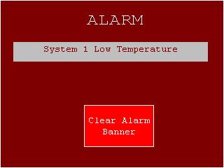 Use arrow keys to scroll alarms. An empty box indicates an un-acknowledged alarm. A box with a check mark indicates an acknowledged alarm. (See Alarm Listing section 3.6.