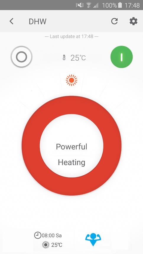 operation mode and set temperature Remotely control your system and domestic hot water *Control via the app Room thermostat control for space heating and domestic hot water Leaving water temperature
