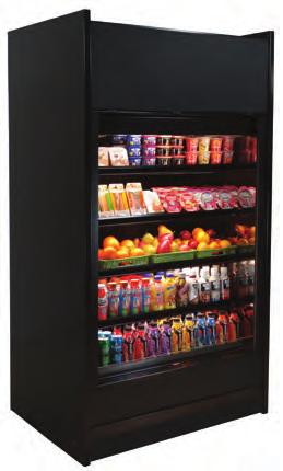 panel Black or Stainless Steel interior Available in 3,4, 5, 6 & 8 lengths Oasis Top Mount BOX PLUS Refrigerated Self-Service Case 32 D 32-1/4 D x 82-1/2 H Breeze-E (NSF Type II) with EnergyWise