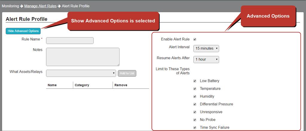 Select the Rule Name link of the Alert Rule to view. The Alert Rule profile is displayed.