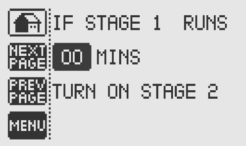 ADVANCED SETTINGS - TIMER FEATURE Specify the number of minutes for which Stage 1 will function until Stage 2 is activated to help raise (or cool) temperature (if the temperature set point is not