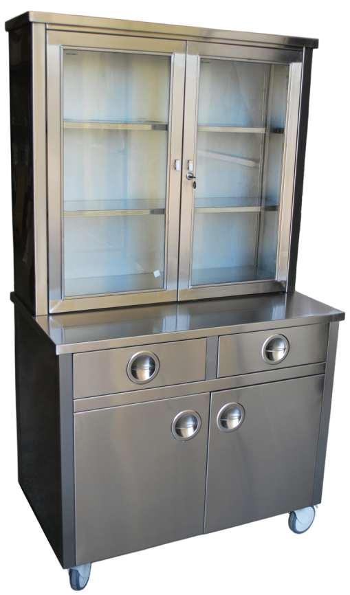 OPERATING THEATHER CUPBOARD Dimensions : 900 x 600 x 900 / 1800 mm Upper part is used for storing instruments and medicine via its glassed and locked doors Upper part, hinged and glassed