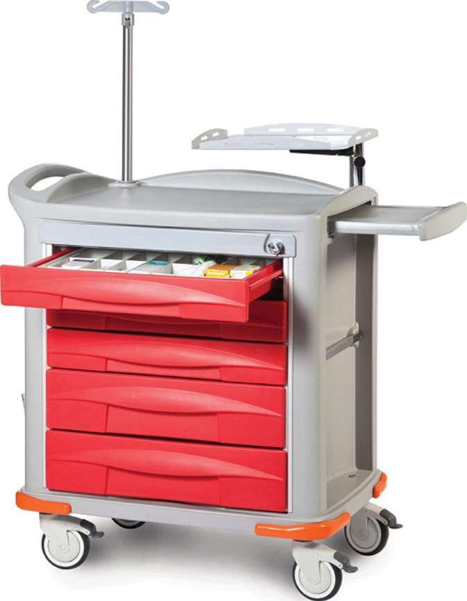 CRASH CART Dimensions : 910 x 610 x 1000 mm Appropriate use in sterile places Produced as monoblock via using antibacterial