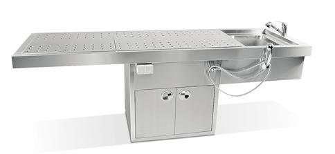 drawer, and a cabinet can be added below 4 adjustable legs Pressed and lowered table