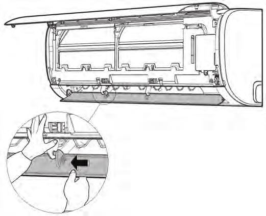 Procedure Illustration 3) Open the horizontal louver and push the hook towards left to open it