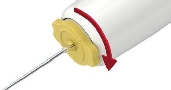 1. INSERTING CARTRIDGE a. Insert the large end of the Elements Cartridge into the handpiece and rotate a quarter turn clockwise (CW) until it engages. BACKFILL 90 CW : HOT!
