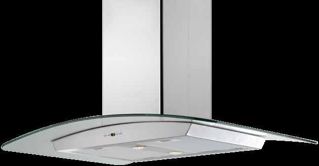 INDOOR RANGEHOODS >> IS4140S rangehood/island/ BAFFLE OPTIONAL * Refer page 8 for info innovative design - tempered glass curved butterfly and stainless steel canopy, over an island or peninsular