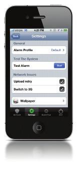 APP SETTINGS 9 Settings Main Menu Alarm test Test your SECOM SAFE alarm to check if it is appropriate for your situation.
