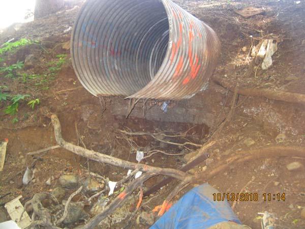 The CMP is corroded and there is significant erosion below the outfall, which is located directly on the bank of Aiea Stream.
