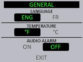 11.3.2. LANGUAGE SELECTION, TEMPERATURE UNIT AND ALARM SOUND To choose the language, the temperature unit and activate the alarm when the furnace is out of fire, press the "Settings" button.