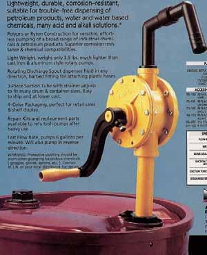 Liquid transfer pump, manual RP-90P MADE FROM CHEMICALLY AND CORROSION RESISTANT POLYPROPYLENE. ROTARY MOVEMENT.