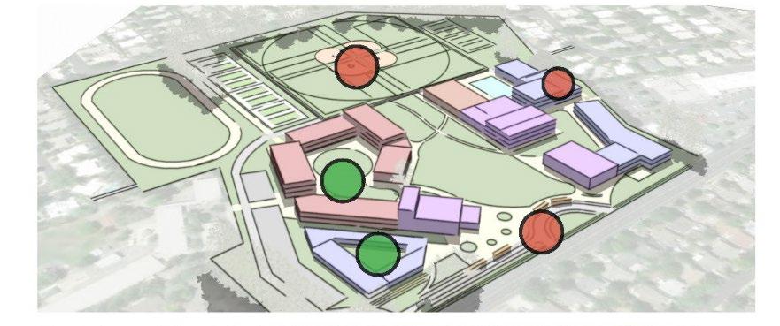 Safety of separate school campus Courtyard for