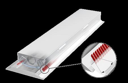 The IQ Chilled Beams have the unique Flow Pattern Control (FPC) where the airflow can be directed up to 45 degrees through integrated vanes.