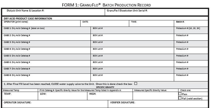 OPERATORS MANUAL FORM 1: GranuFlo Batch Production Record For