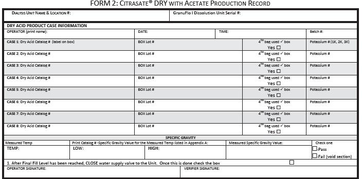 OPERATORS MANUAL FORM 2: Citrasate DRY Batch Production Record