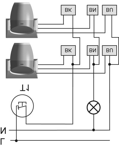 picture 17: Motion detector connection diagram o Connect motion detector and optional installation buttons T1, NC contact, for operating mode selection according to connection diagram (picture 17).
