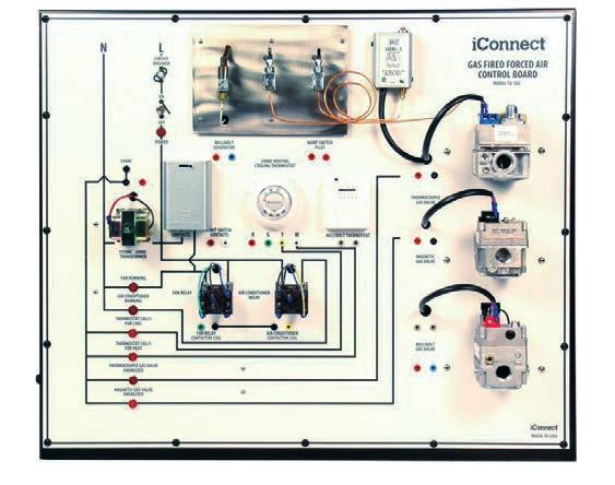 Complete set of operating controls of an electric furnace Wired 3 element furnace circuit Simulated heater elements operation shown by signal lamps Sequences Klixon limit switch Fusible link safety