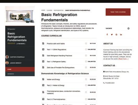 CURRICULUM iconnect BASIC REFRIGERATION FUNDAMENTALS COURSE BY CARTER STANFIELD AND JASON OBRZUT, CMHE This is the first curriculum package powered by the imanifold platform.