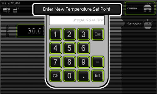 Keypad A temperature setpoint window will appear. Enter the temperature setpoint by using the keypad.