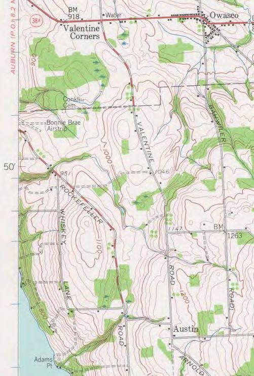 1955 USGS Map showing the location of Bonnie Brae Airstrip with two runways (at