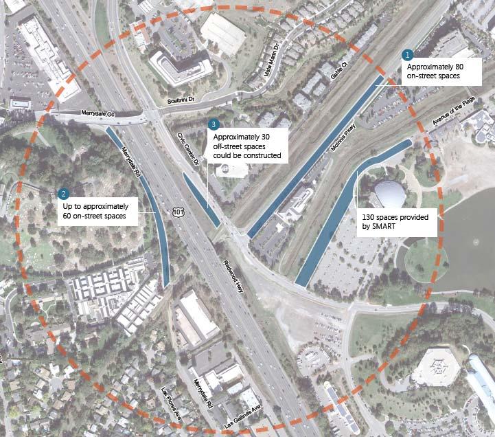 10. Construct improvements at Las Gallinas Avenue, from Merrydale Road to Del Presidio Boulevard: Remove parking and widen the street to provide four travel lanes (one southbound, two northbound, and
