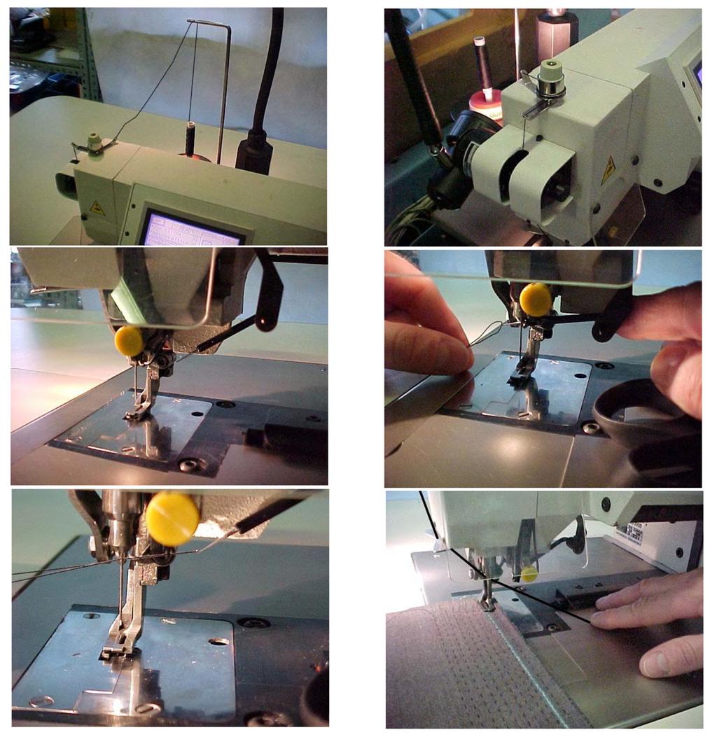 D - CORRECT MACHINE APPLICATION 2. THREADING When threading see the pictures below. Easy threading allows the threading device located on the right side of the needle. 1.