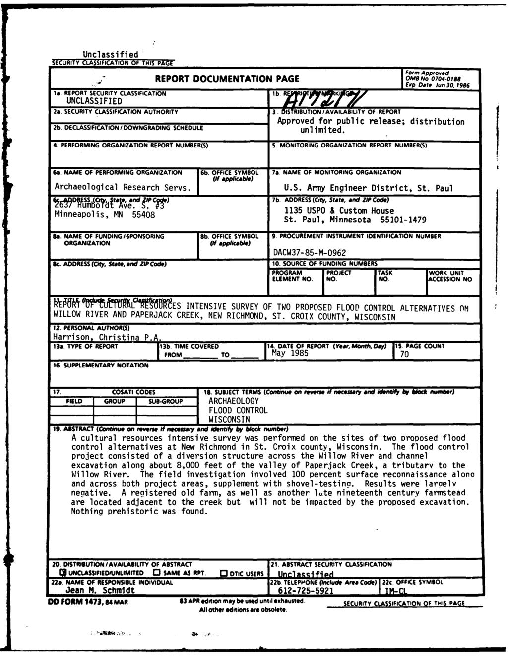Unclassified SECURITY CLA SIFICATION OF THI PAGE Form Approved - REPORT DOCUMENTATION PAGE 04B No 0704.0188 ' _ExP Date Jun 30,1986 a REPORT SECURITY CLASSIFICATION bry ~ rt 7 KJ Za.