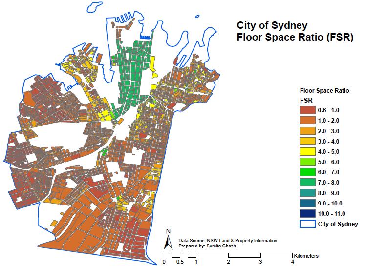 Figure A1.4 City of Sydney LGA Floor Space Ratio (FSR).