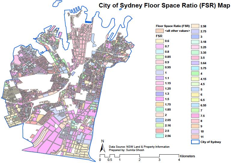 Figure A1.5 City of Sydney LGA Floor Space Ratio (FSR). (Source: City of Sydney, 2017) Figure A1.