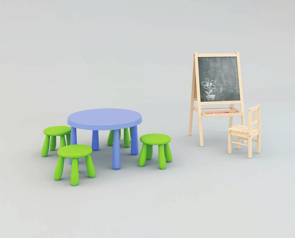 Children s furniture in the waiting and rest area for customers Dimensions of the table: diameter 850 mm, height 490 mm.