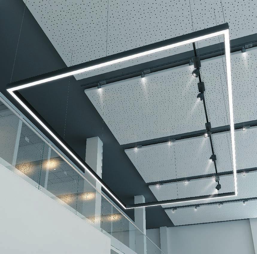 Light square Suspended light line. Color of the housing - black. Dimensions (depending on the podium size): length - from 6000 to 6600 mm, width - 3300 mm. The diffuser is polycarbonate opal.