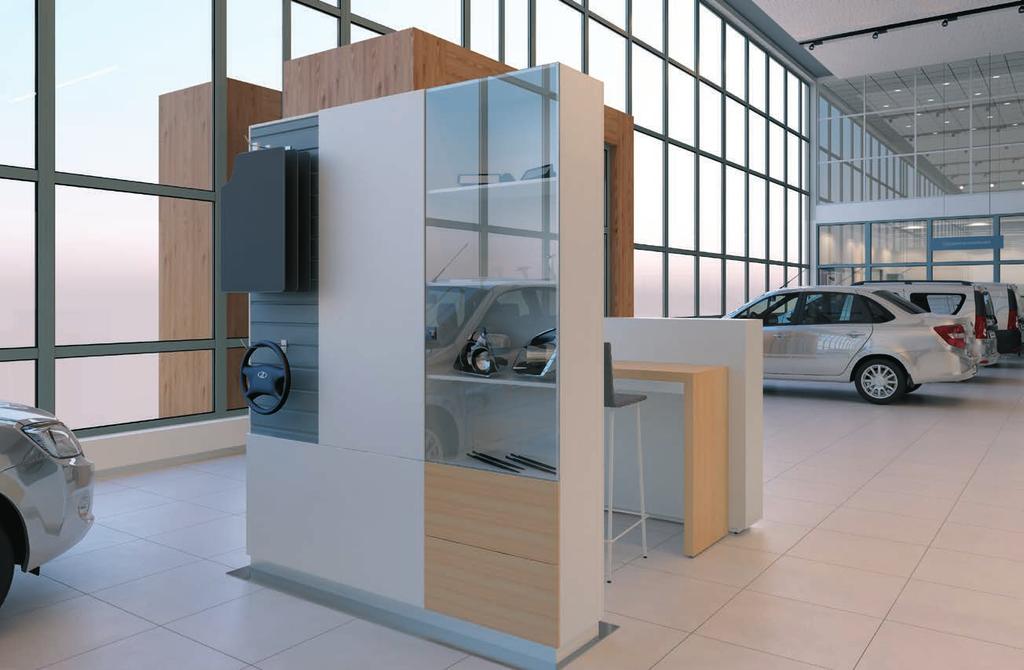 Mobile element LADA CONFIGURATOR BRANDWALL Mobile element LADA CONFIGURATOR BRANDWALL is recommended to locate in the reception zone. The element has two working sides.