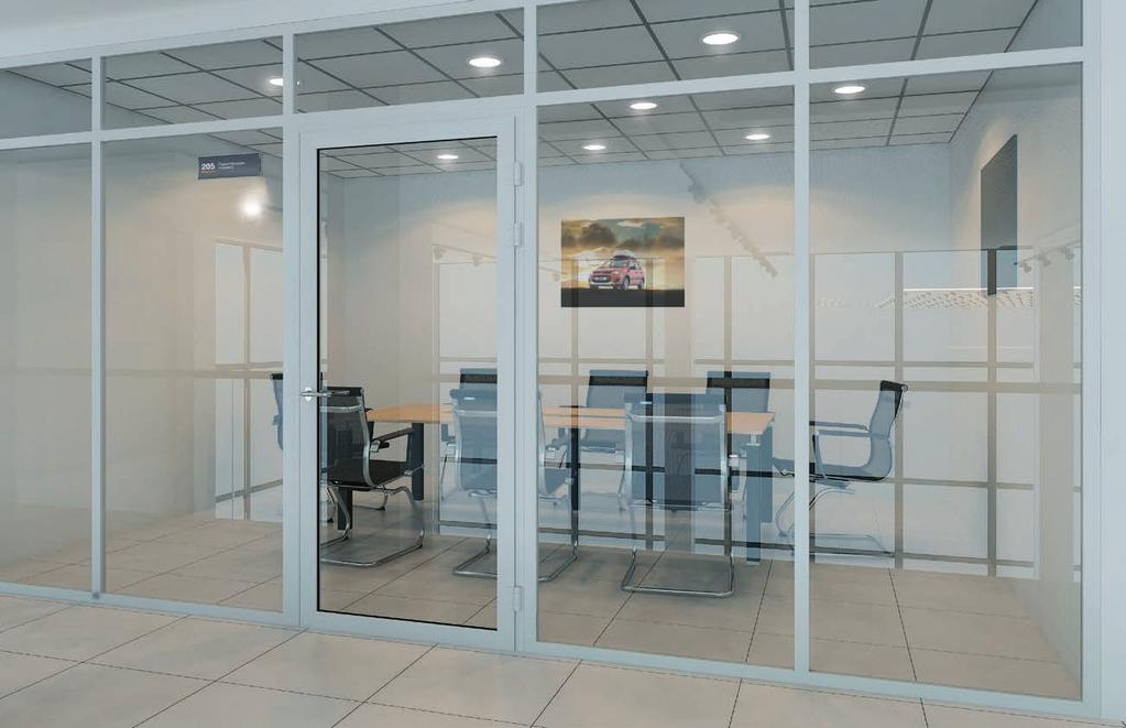 Office areas Office areas and facilities can be located on the first and second floors of the Dealership. The partitions that separate the office areas from the showroom can be made of glass.