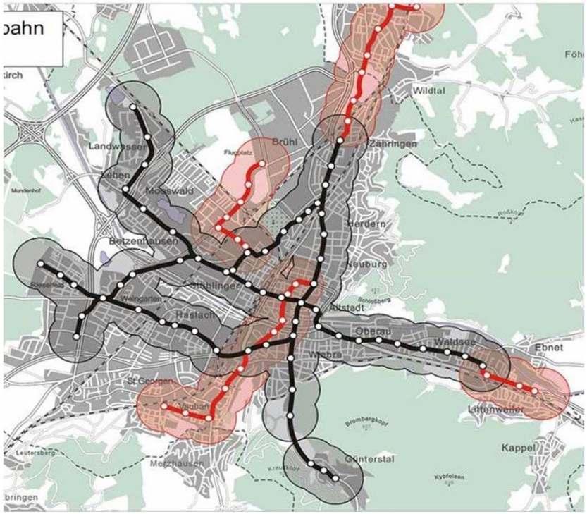 Enabling a symbiosis of NMT and public transport Residential areas within 300m of a