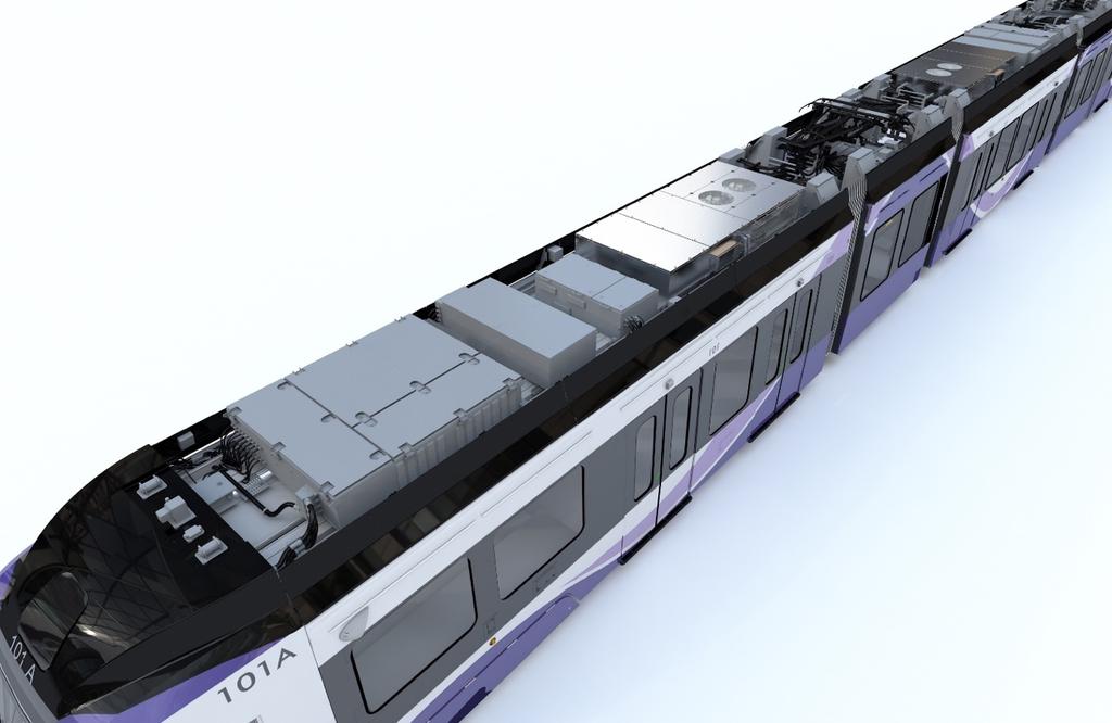 Renderings of the exterior and interior of the light rail
