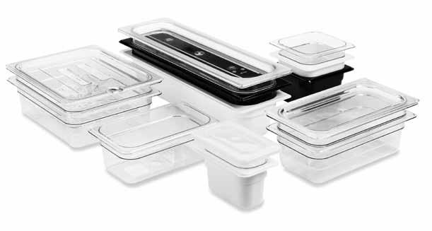in storage Polycarbonate Gastronorm Food Pans Store, transport and serve all-in-one. Gastronorm dimensions to fit in standard prep tables.