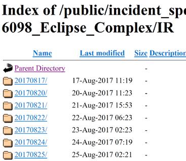 In this case, we look at the IR folder for the Eclipse Fire and data from August 21 st is selected.