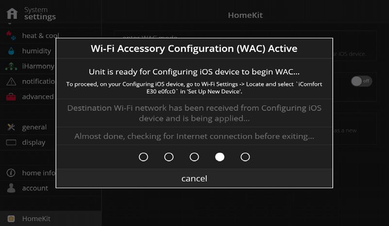 Figure 16. Wi-Fi Configuration NOTE: You have 15 minutes to complete the procedure or it will time out at the thermostat. 4.