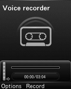 Voice recorder 1 Long Press Stopwatch 1 In Standby, (Menu) > Tools > Stopwatch (Record) (Stop) Key While recording, (Pause) While paused, (Continue) (Options) > Duration >