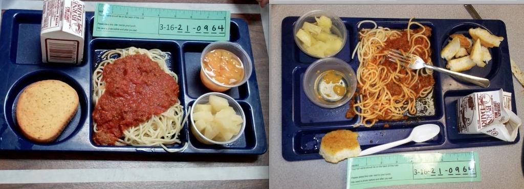 Analyze Pairs of Trays Before & After Lunch Take 3 days of before/after photos of student s lunch for digital analysis