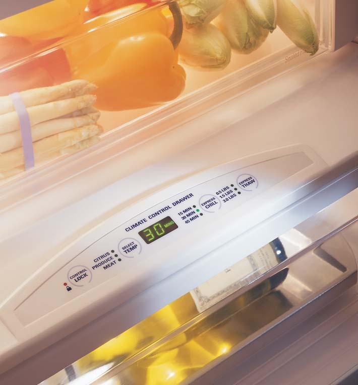 Monogram side-by-side refrigerators are equipped with a unique drawer that offers unprecedented control over temperature