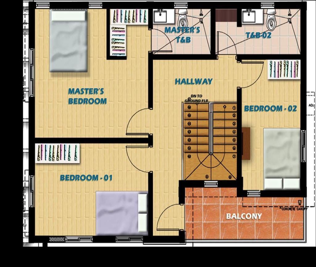 HOUSE DETAILS Second Floor Description Master s Bedroom Bedroom 1 Bedroom 2 Master s T&B T&B 2 Hallway Staircase Second Floor 19.