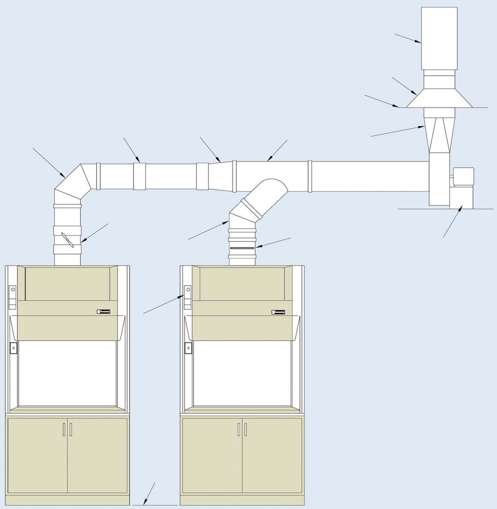 Fume Hood Ducting and Exhaust System Ductwork connected to fume hoods may be arranged in a variety of patterns, depending on requirements.