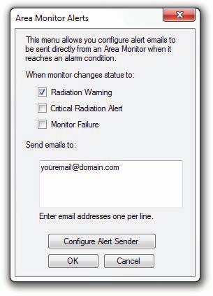 Hardware Alerts To set the Hardware Alert, in the main window of the Area Monitor Server Software, click on the View menu and select Calibration and Settings.