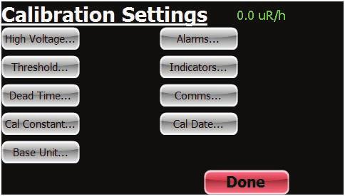 Chapter 9: Calibration Settings The Area Monitor Calibration Screens The Radiation Alert Area Monitor has five separate screens for calibration of the detector in use with the unit.